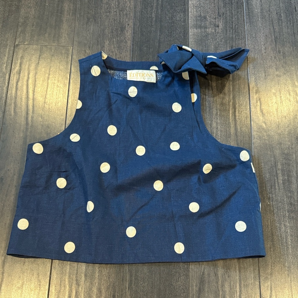 Sezane Navy Polka Dot Tie-Shoulder Top - Picture 2 of 4